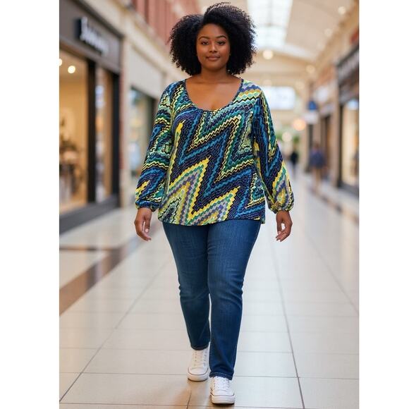 Style & Co. Woman 3X Vibrant Nylon Blouse with Elastic Hems - Picture 1 of 3